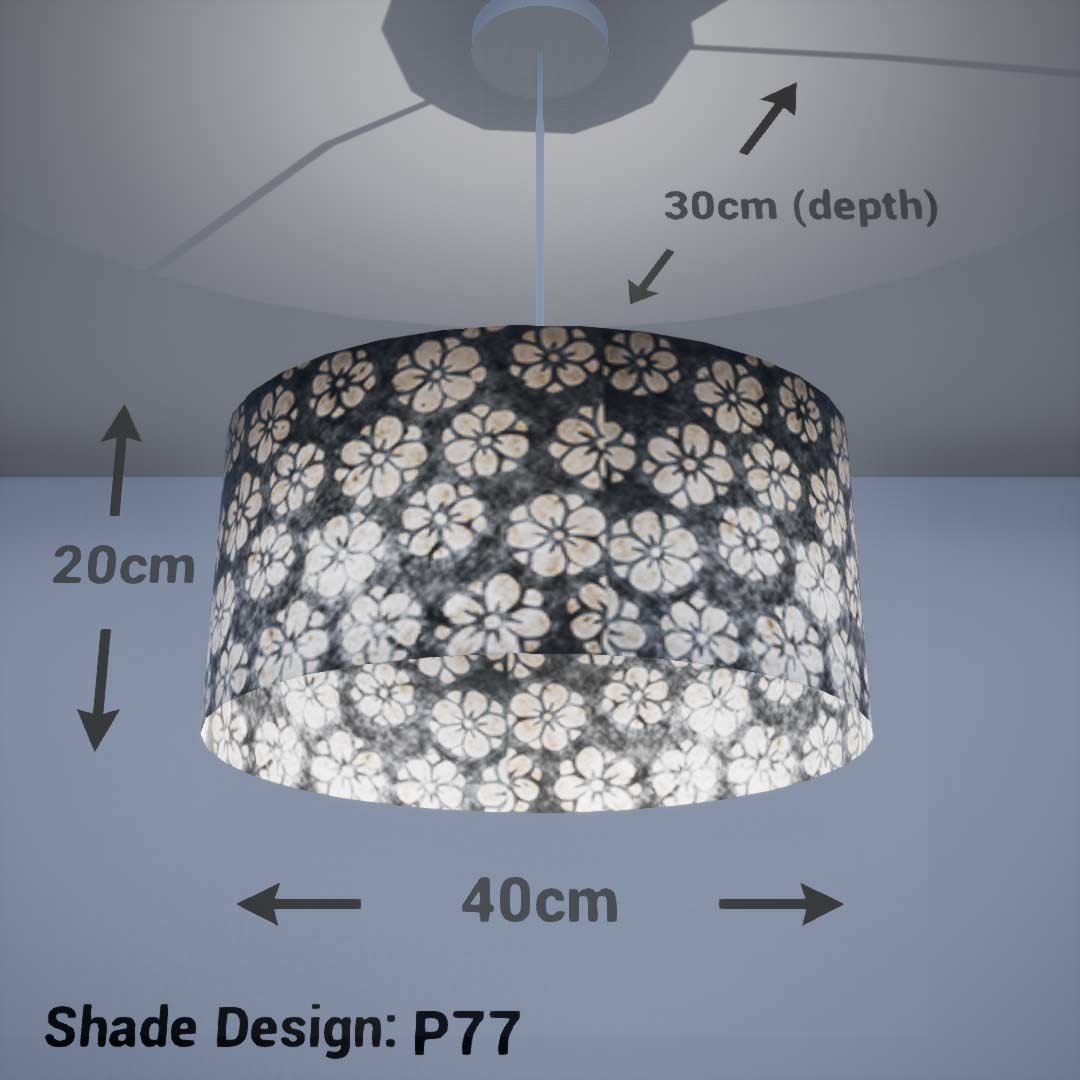 Oval Lamp Shade - P77 - Batik Star Flower Grey, 40cm(w) x 20cm(h) x 30cm(d) - Imbue Lighting