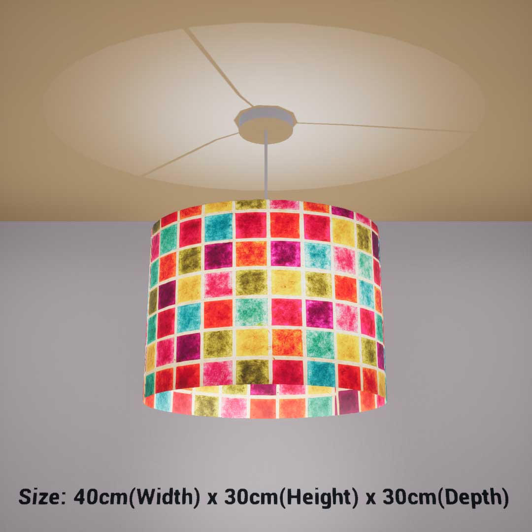 Oval Lamp Shade - P01 - Batik Multi Square, 40cm(w) x 30cm(h) x 30cm(d) - Imbue Lighting