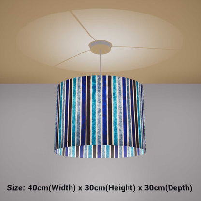 Oval Lamp Shade - P05 - Batik Stripes Blue, 40cm(w) x 30cm(h) x 30cm(d)