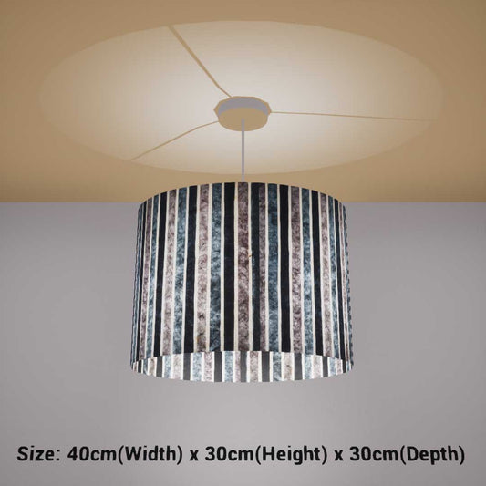 Oval Lamp Shade - P08 - Batik Stripes Grey, 40cm(w) x 30cm(h) x 30cm(d)