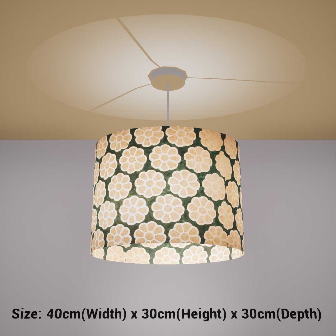 Oval Lamp Shade - P19 - Batik Big Flower on Rainforest, 40cm(w) x 30cm(h) x 30cm(d)