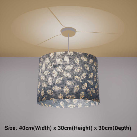 Oval Lamp Shade - P31 - Batik Leaf on Blue, 40cm(w) x 30cm(h) x 30cm(d)