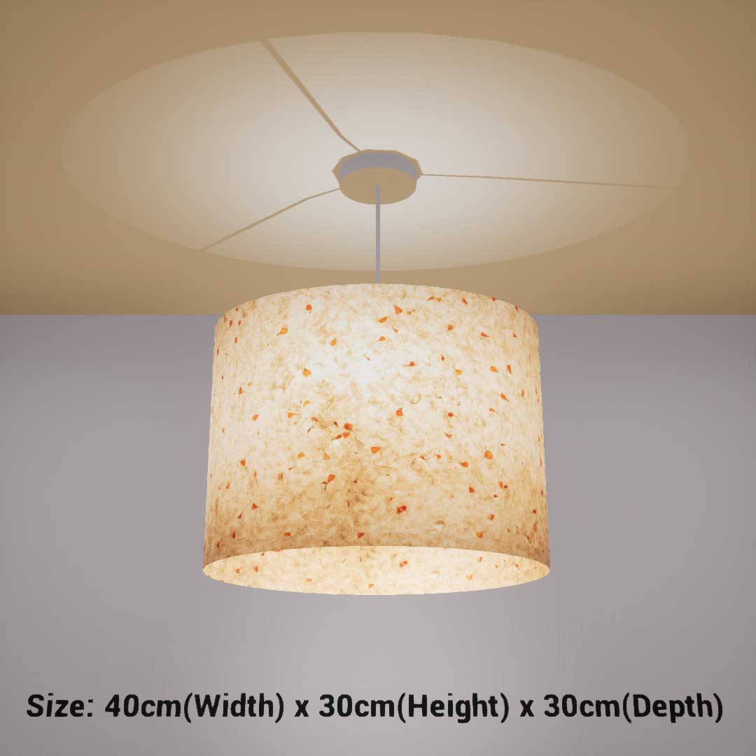 Oval Lamp Shade - P32 - Marigold Petals on Natural Lokta, 40cm(w) x 30cm(h) x 30cm(d)