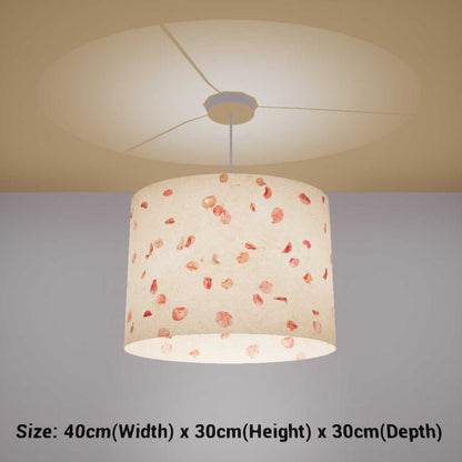 Oval Lamp Shade - P33 - Rose Petals on Natural Lokta, 40cm(w) x 30cm(h) x 30cm(d)