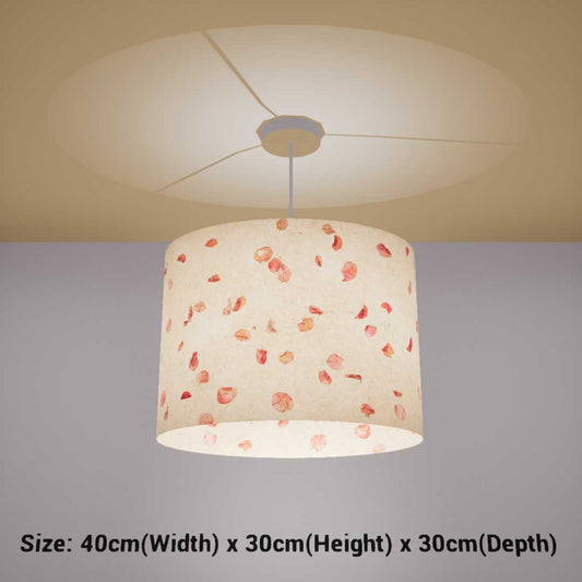 Oval Lamp Shade - P33 - Rose Petals on Natural Lokta, 40cm(w) x 30cm(h) x 30cm(d)