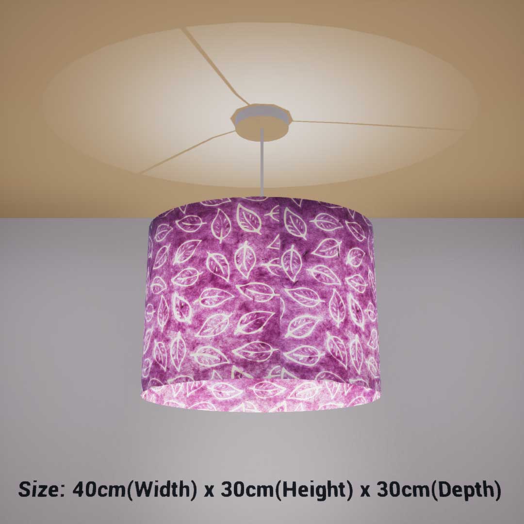 Oval Lamp Shade - P68 - Batik Leaf on Purple, 40cm(w) x 30cm(h) x 30cm(d) - Imbue Lighting