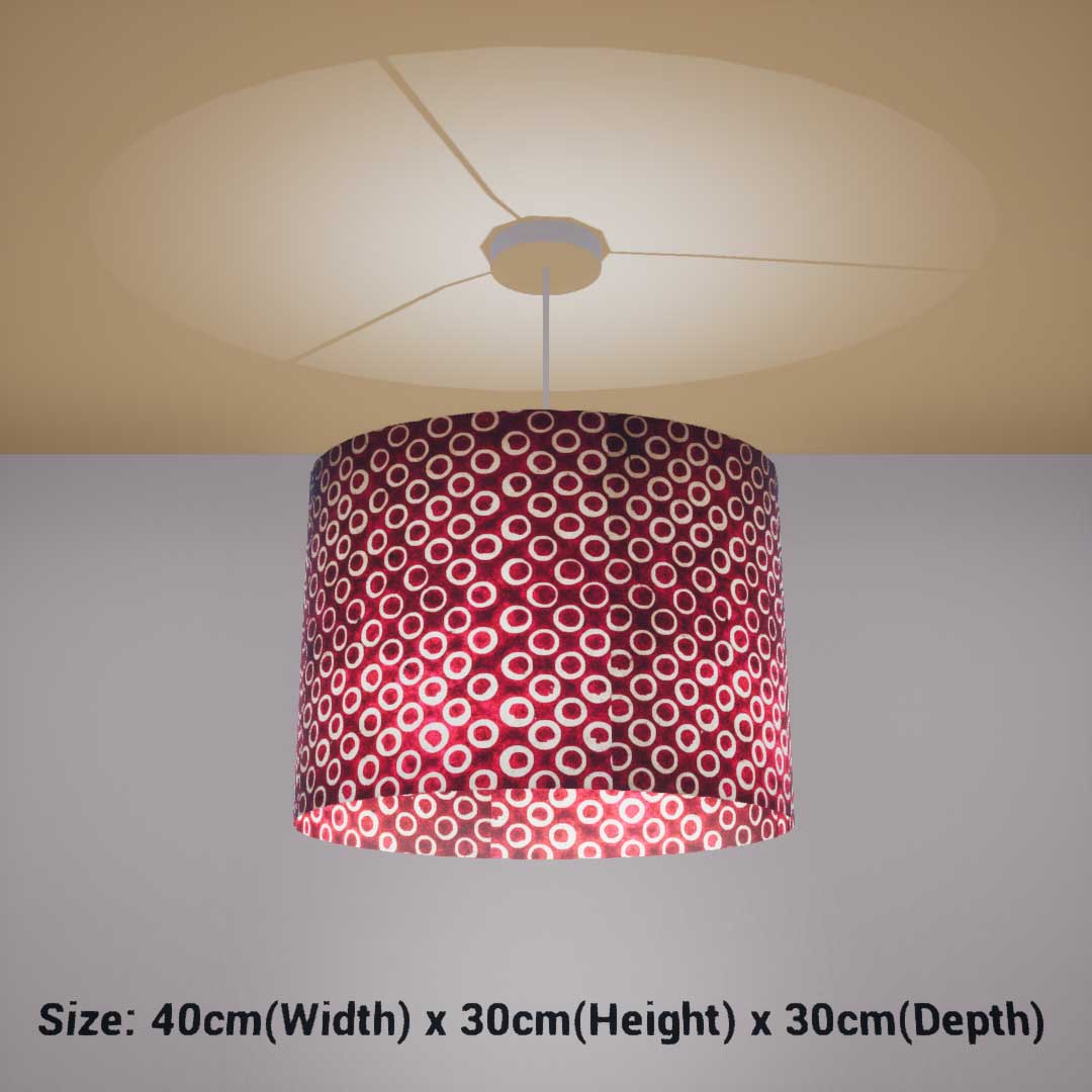 Oval Lamp Shade - P73 - Batik Red Circles, 40cm(w) x 30cm(h) x 30cm(d) - Imbue Lighting