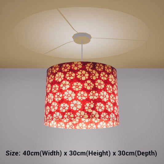 Oval Lamp Shade - P76 - Batik Star Flower Red, 40cm(w) x 30cm(h) x 30cm(d) - Imbue Lighting