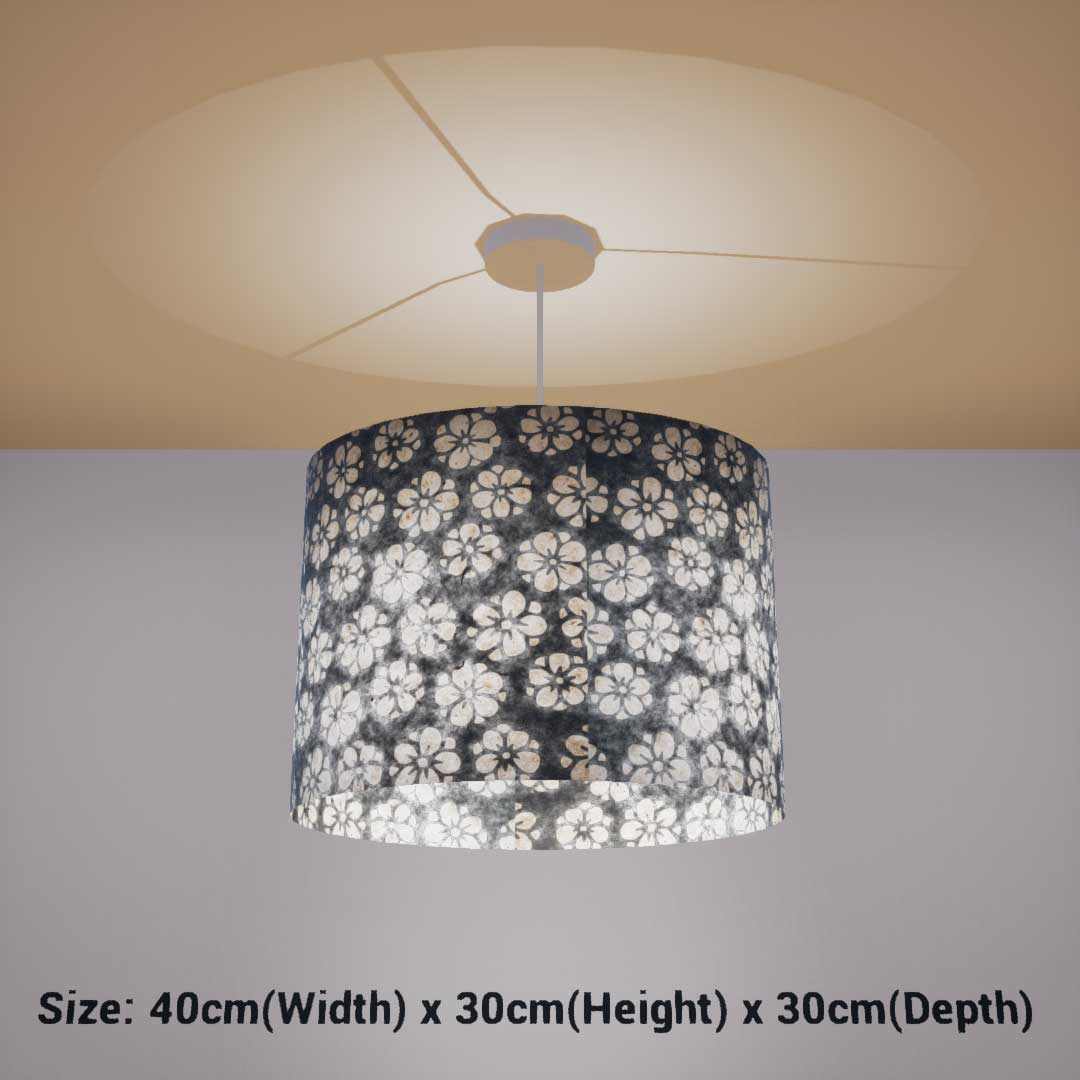 Oval Lamp Shade - P77 - Batik Star Flower Grey, 40cm(w) x 30cm(h) x 30cm(d) - Imbue Lighting