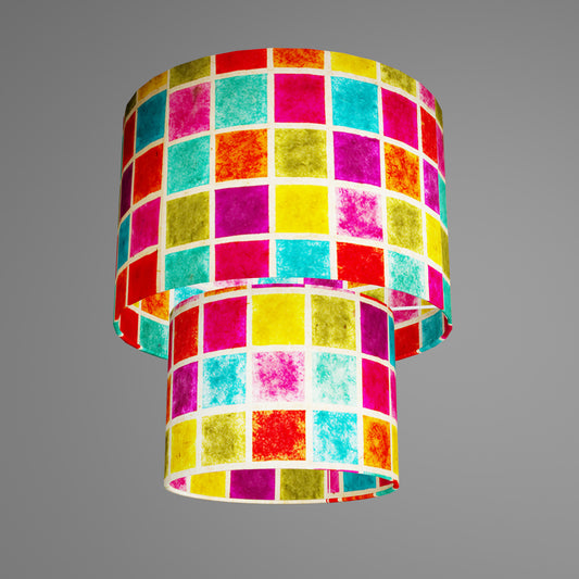 2 Tier Lamp Shade - P01 - Batik Multi Square, 30cm x 20cm & 20cm x 15cm