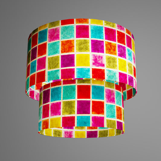 2 Tier Lamp Shade - P01 - Batik Multi Square, 40cm x 20cm & 30cm x 15cm