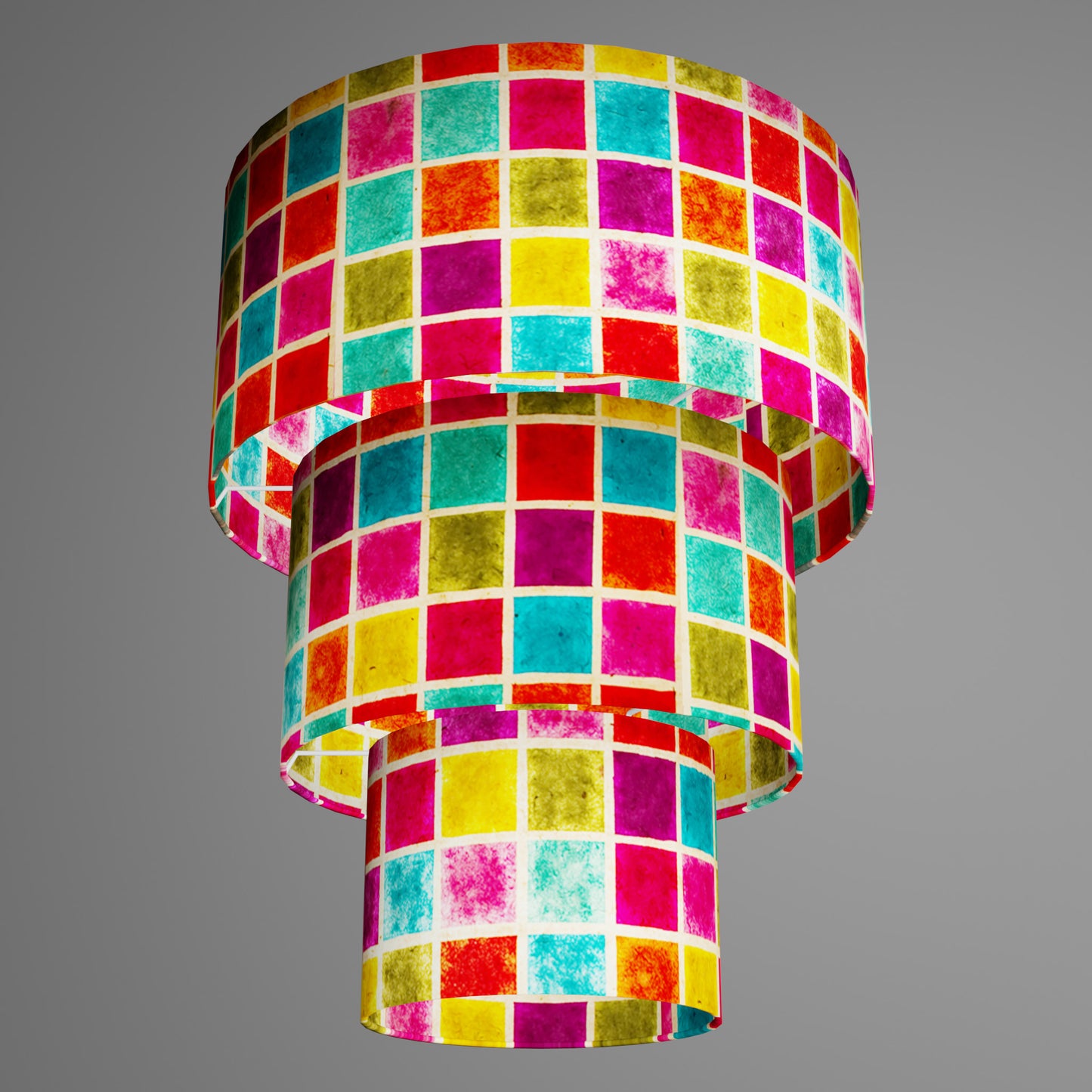 3 Tier Lamp Shade - P01 - Batik Multi Square, 40cm x 20cm, 30cm x 17.5cm & 20cm x 15cm