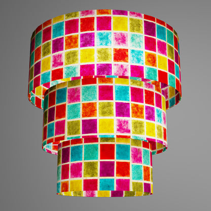 3 Tier Lamp Shade - P01 - Batik Multi Square, 50cm x 20cm, 40cm x 17.5cm & 30cm x 15cm