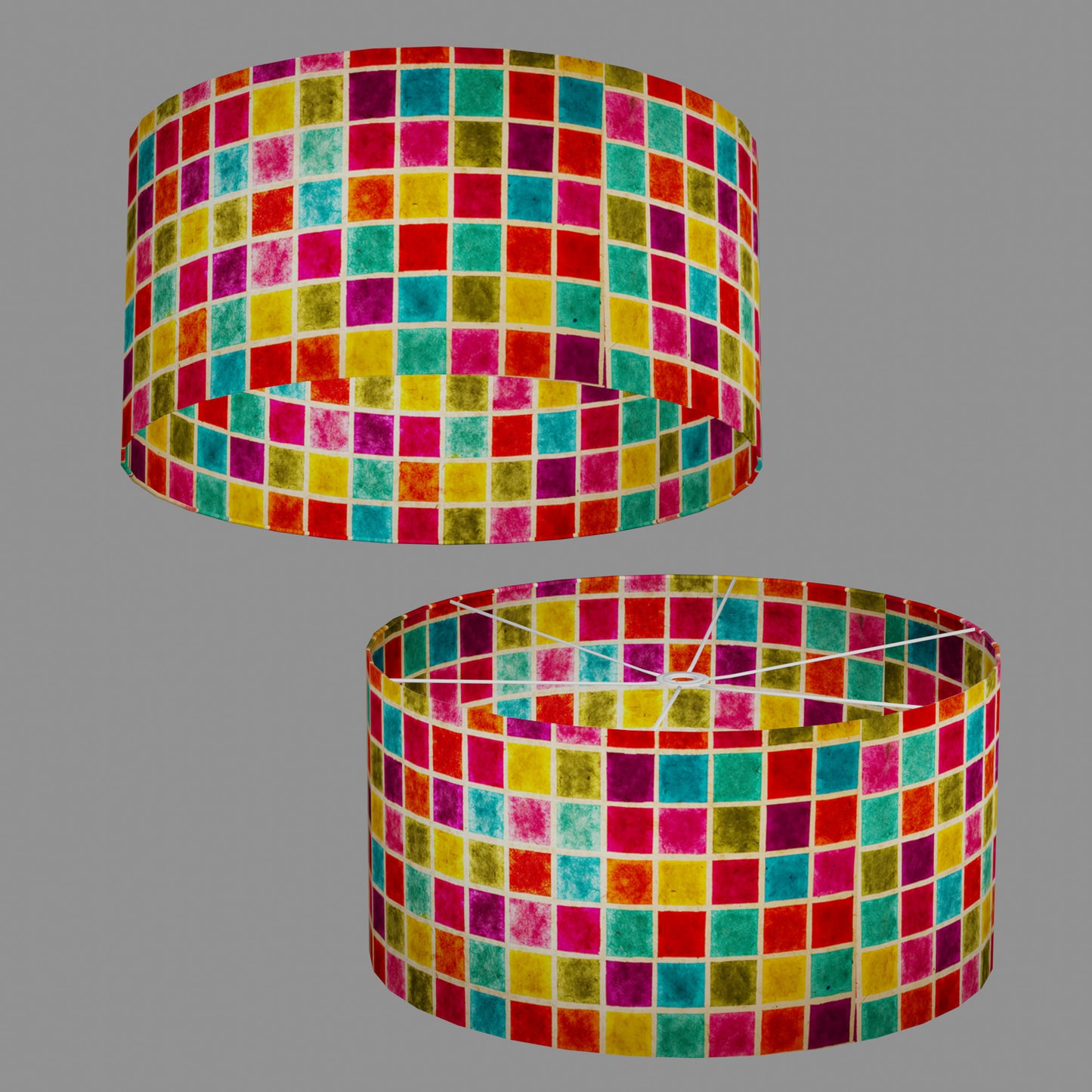 Drum Lamp Shade - P01 - Batik Multi Square, 60cm(d) x 30cm(h)