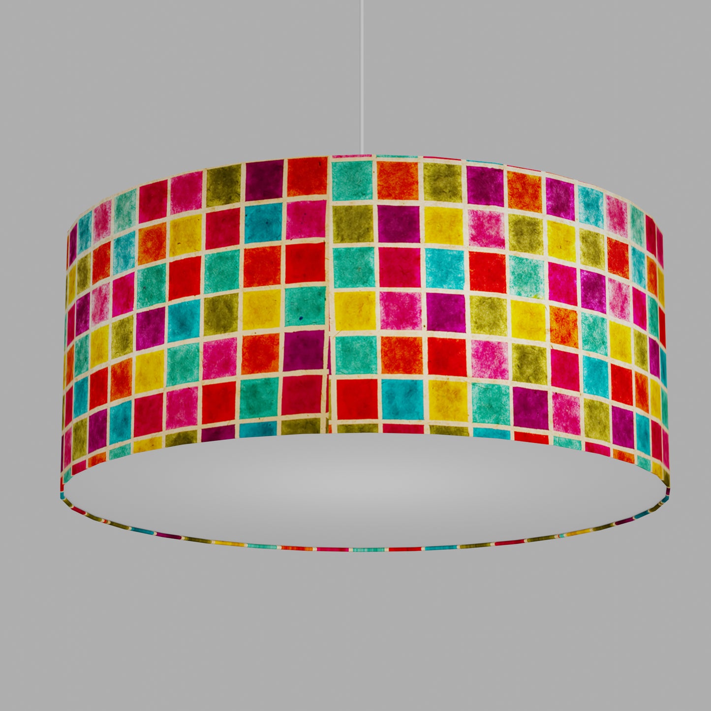 Drum Lamp Shade - P01 - Batik Multi Square, 70cm(d) x 30cm(h)