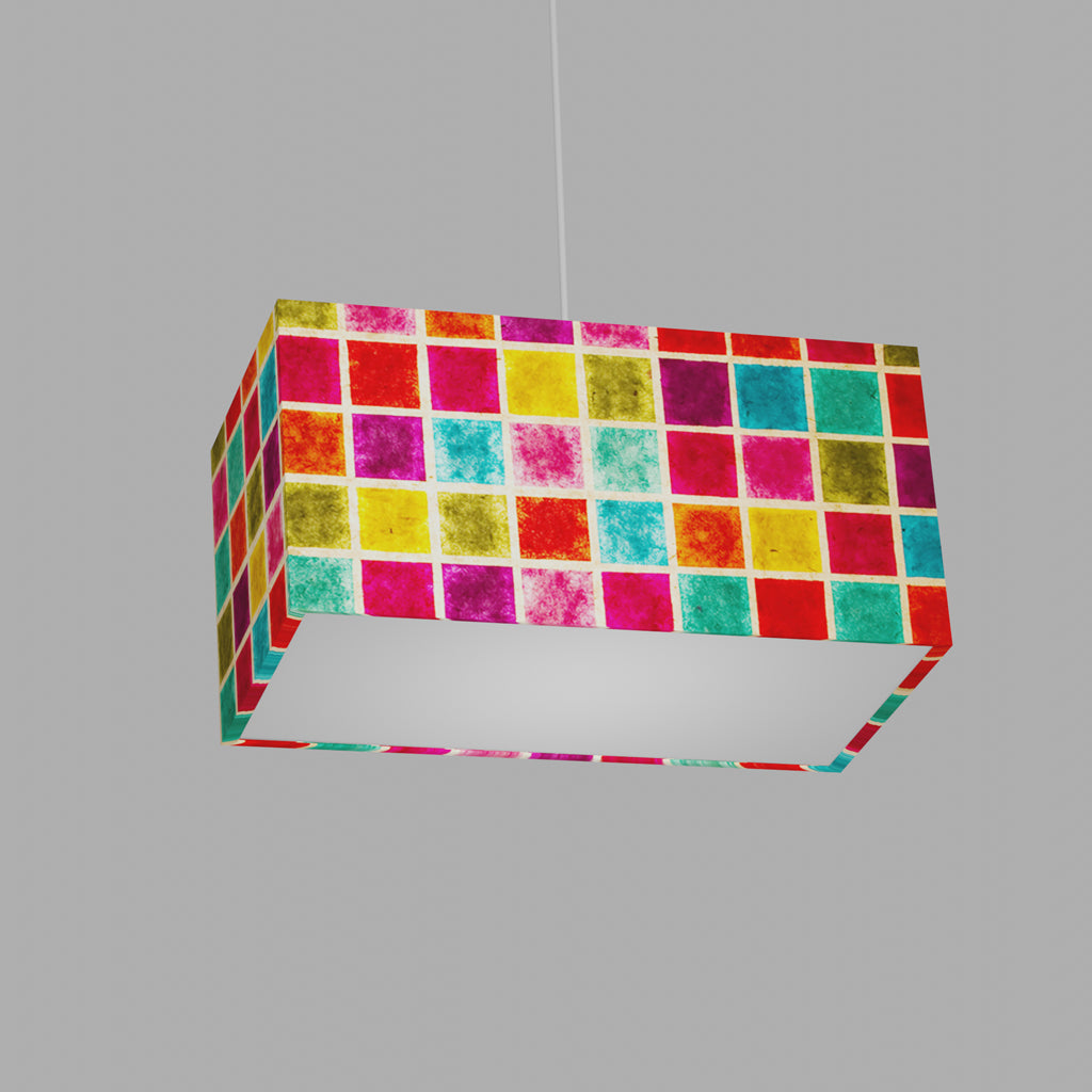 Rectangle Lamp Shade - P01 - Batik Multi Square, 40cm(w) x 20cm(h) x 20cm(d)
