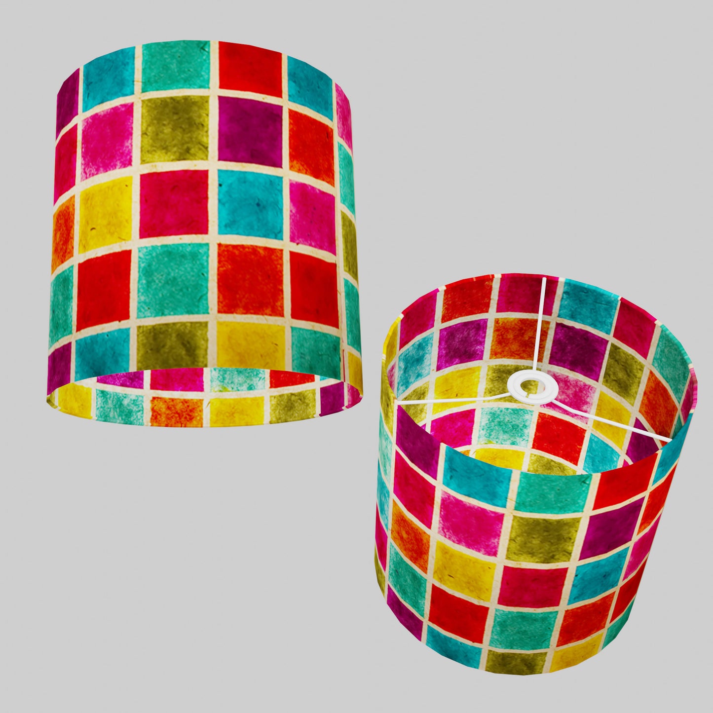 Drum Lamp Shade - P01 - Batik Multi Square, 30cm(d) x 30cm(h)