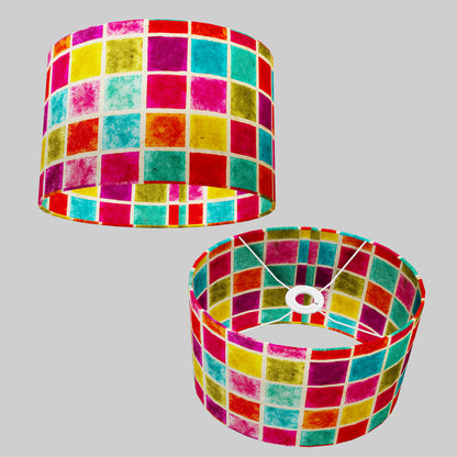 Oval Lamp Shade - P01 - Batik Multi Square, 30cm(w) x 20cm(h) x 22cm(d)