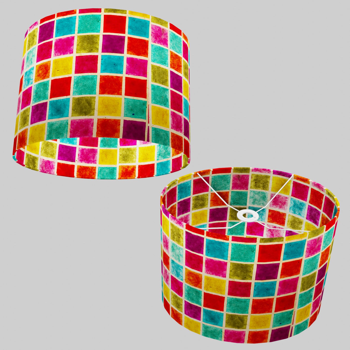 Oval Lamp Shade - P01 - Batik Multi Square, 40cm(w) x 30cm(h) x 30cm(d)