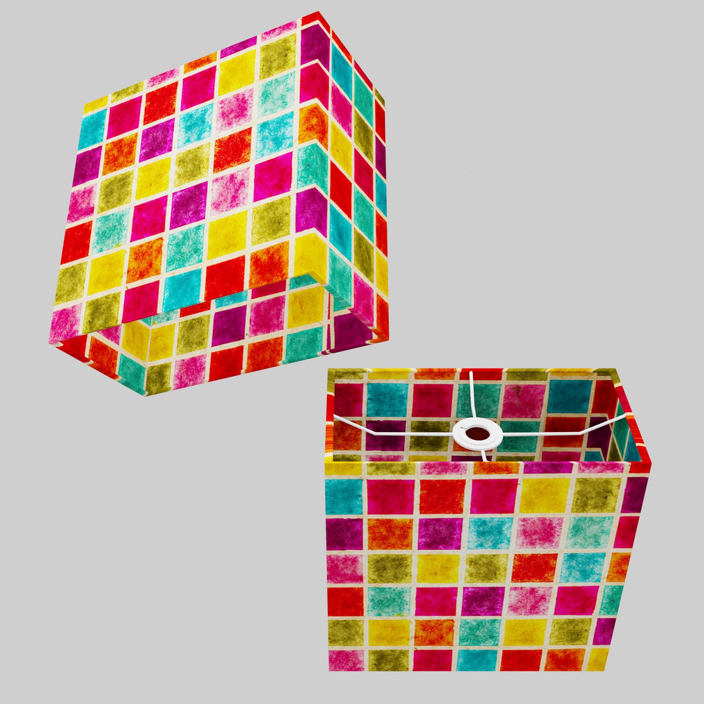 Rectangle Lamp Shade - P01 - Batik Multi Square, 30cm(w) x 30cm(h) x 15cm(d)