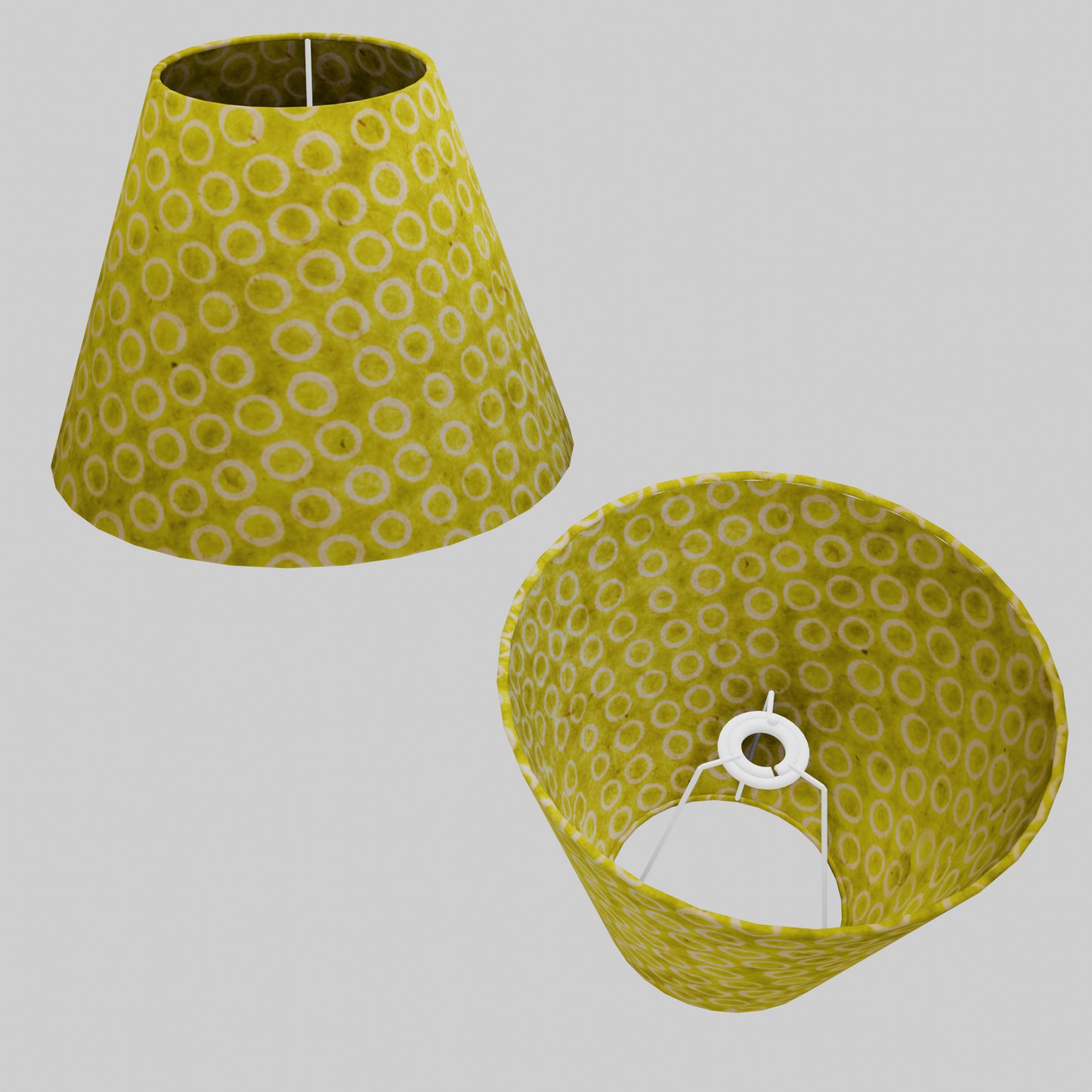 Conical Lamp Shade P02 - Batik Lime Circles, 15cm(top) x 30cm(bottom) x 22cm(height)