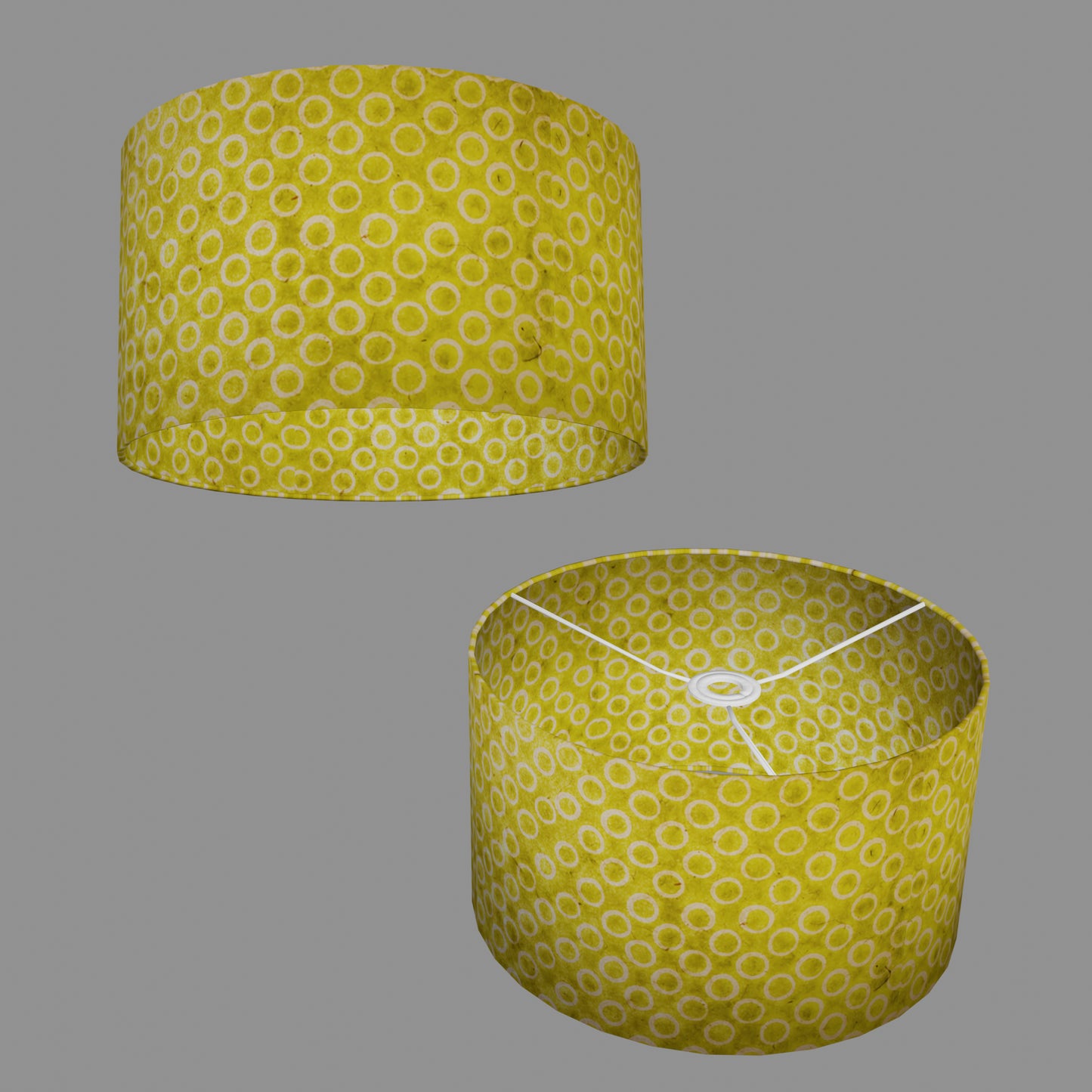 Drum Lamp Shade - P02 - Batik Lime Circles, 35cm(d) x 20cm(h)