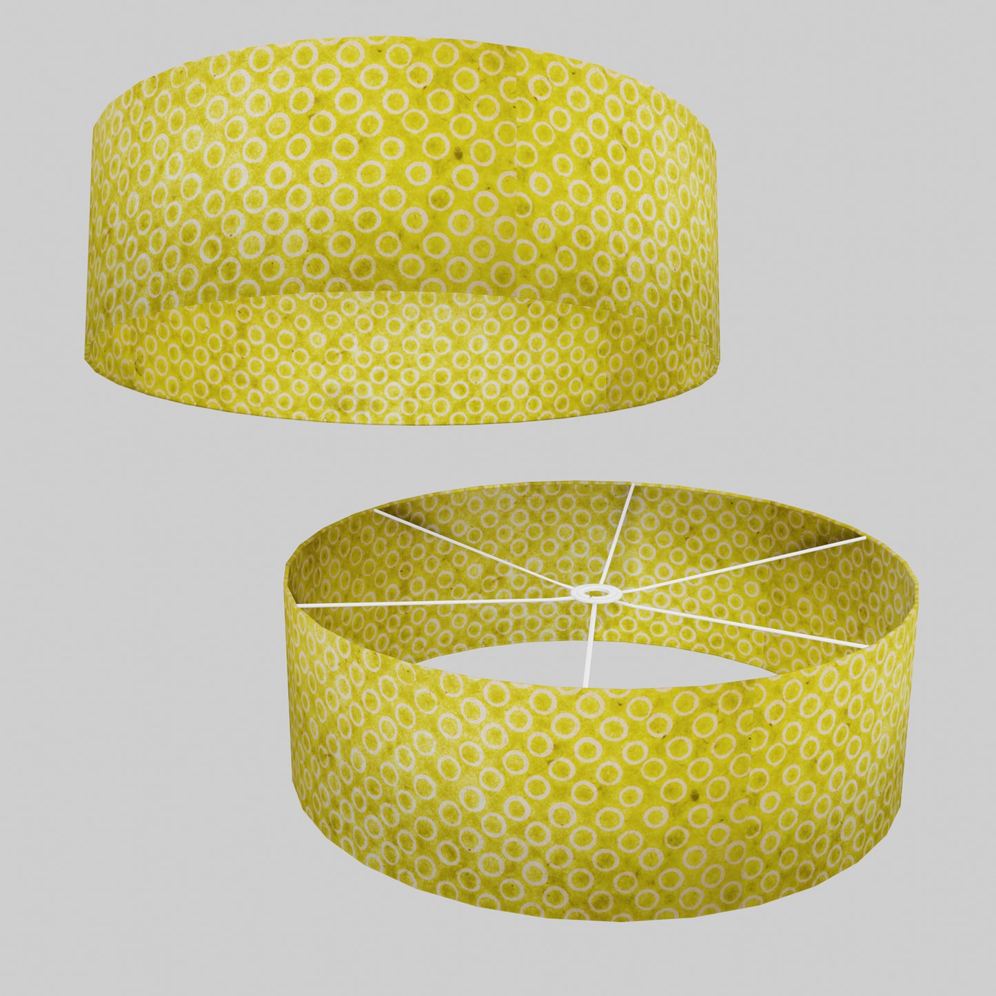 Drum Lamp Shade - P02 - Batik Lime Circles, 60cm(d) x 20cm(h)