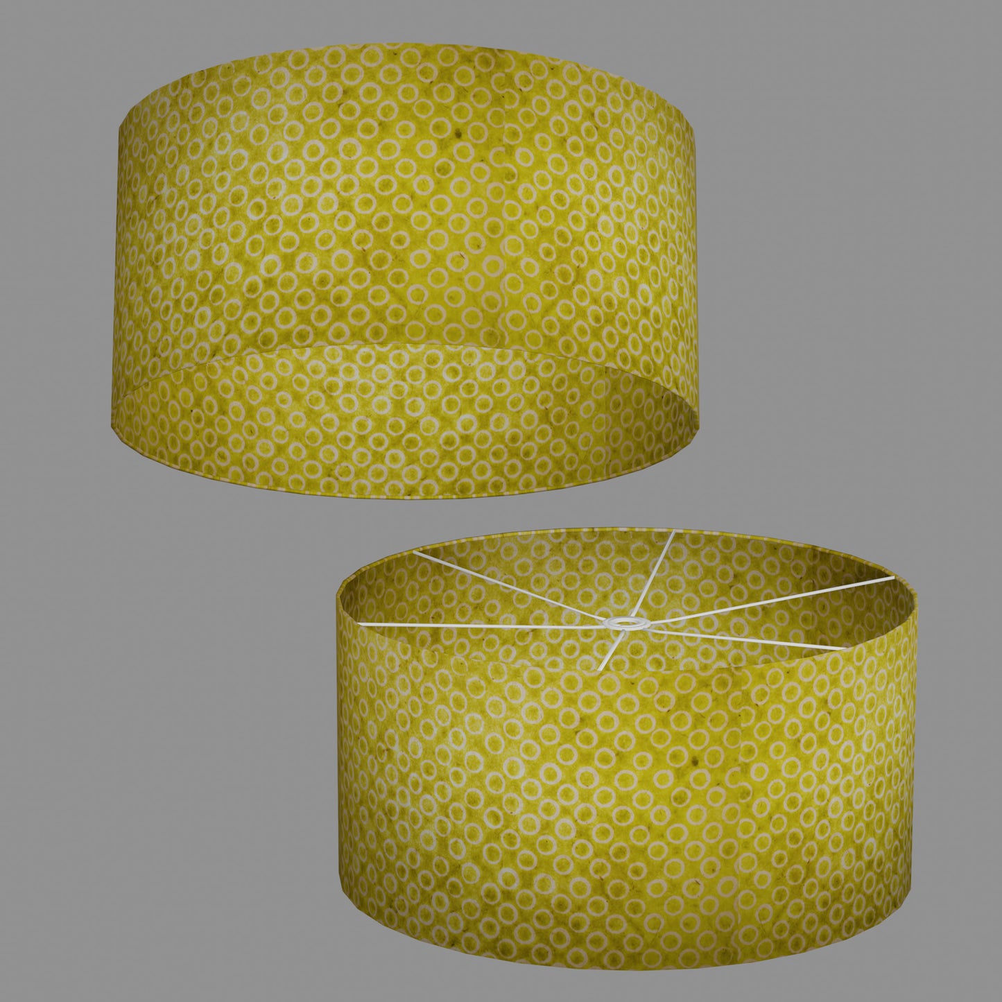 Drum Lamp Shade - P02 - Batik Lime Circles, 60cm(d) x 30cm(h)