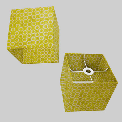 Square Lamp Shade - P02 - Batik Lime Circles, 20cm(w) x 20cm(h) x 20cm(d)