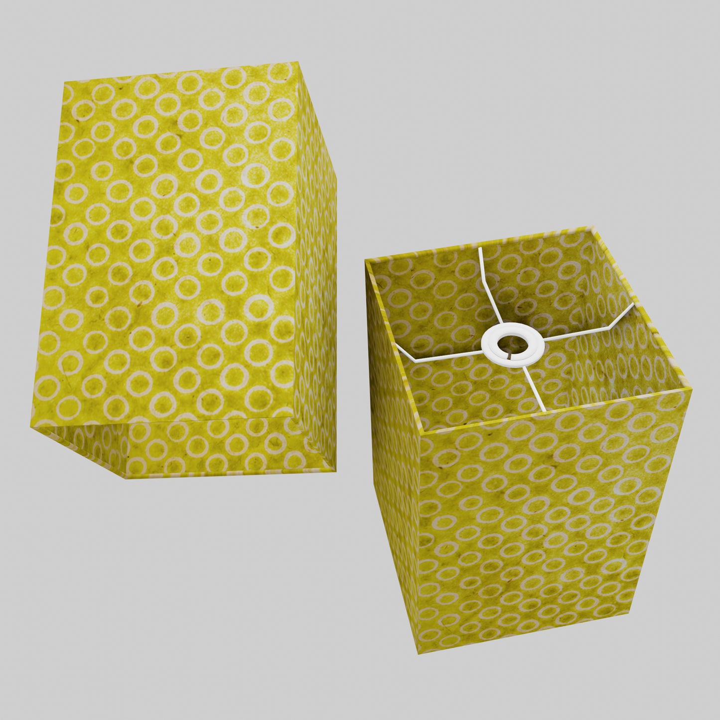 Square Lamp Shade - P02 - Batik Lime Circles, 20cm(w) x 30cm(h) x 20cm(d)