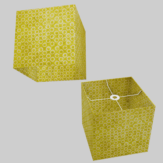 Square Lamp Shade - P02 - Batik Lime Circles, 30cm(w) x 30cm(h) x 30cm(d)