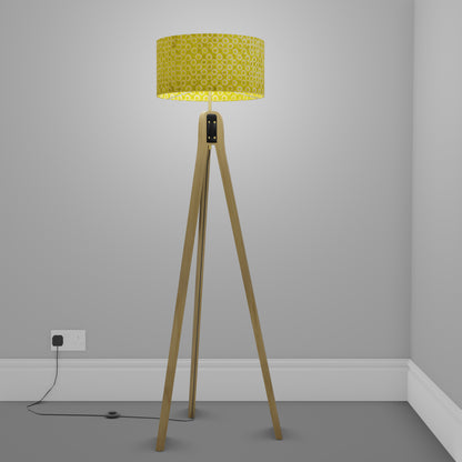 Oak Tripod Floor Lamp - P02 - Batik Lime Circles