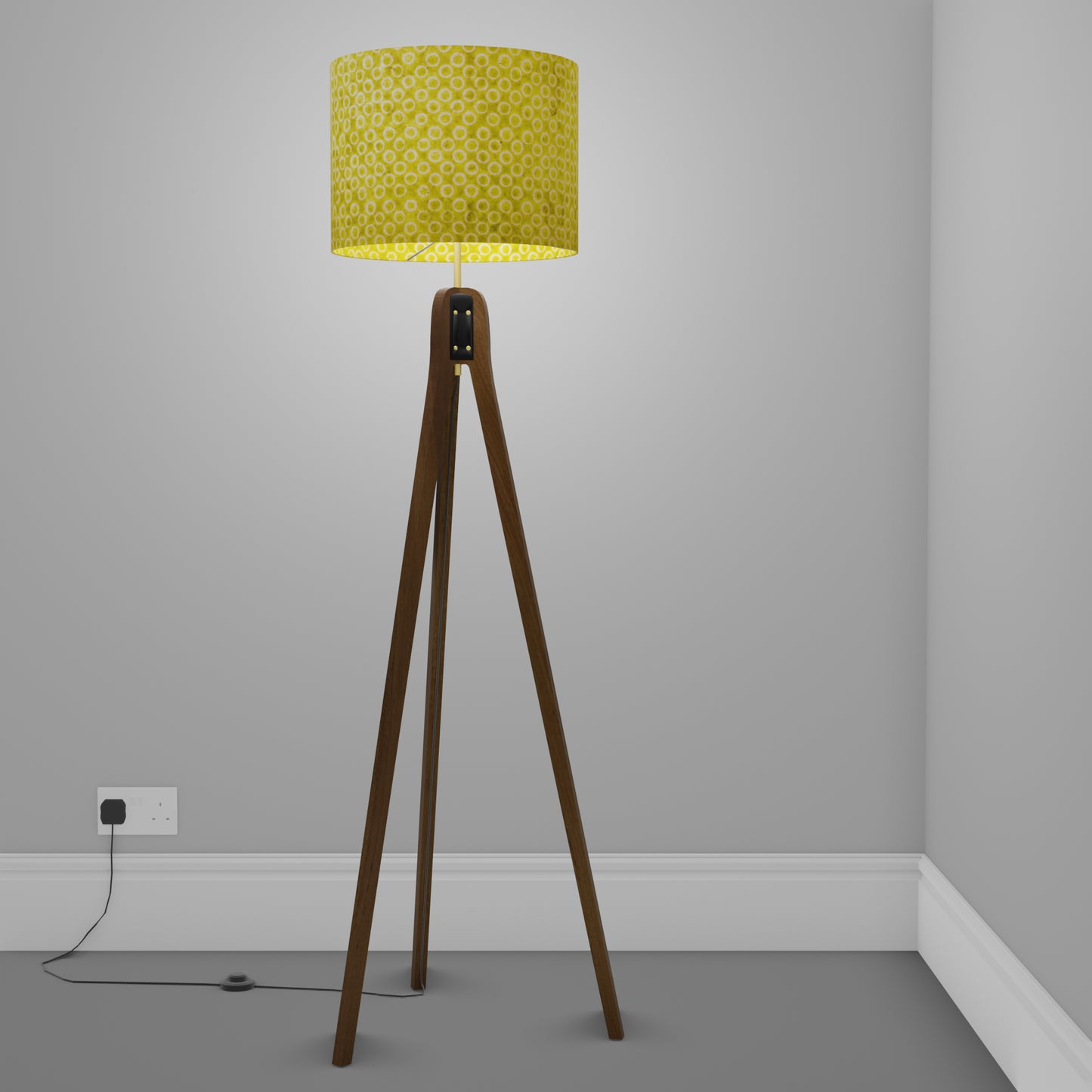 Sapele Tripod Floor Lamp - P02 - Batik Lime Circles