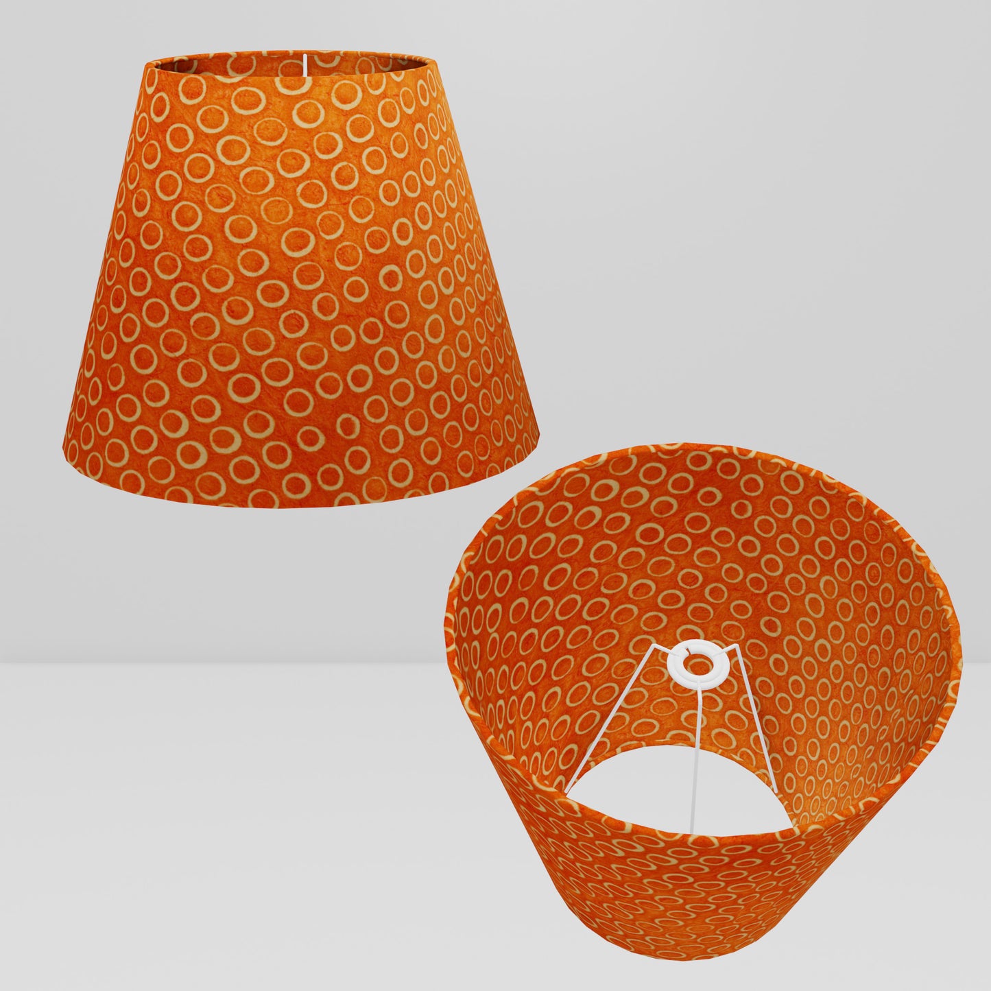 Conical Lamp Shade P03 - Batik Orange Circles, 23cm(top) x 40cm(bottom) x 31cm(height)