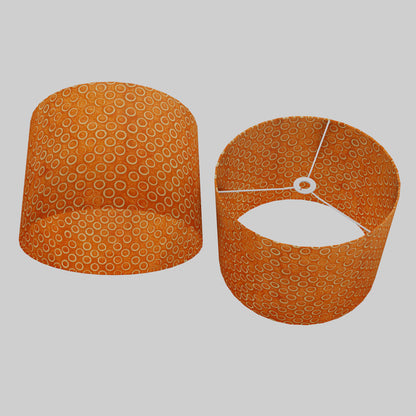 Drum Lamp Shade - P03 - Batik Orange Circles, 40cm(d) x 30cm(h)