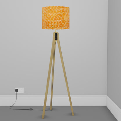 Oak Tripod Floor Lamp - P03 - Batik Orange Circles
