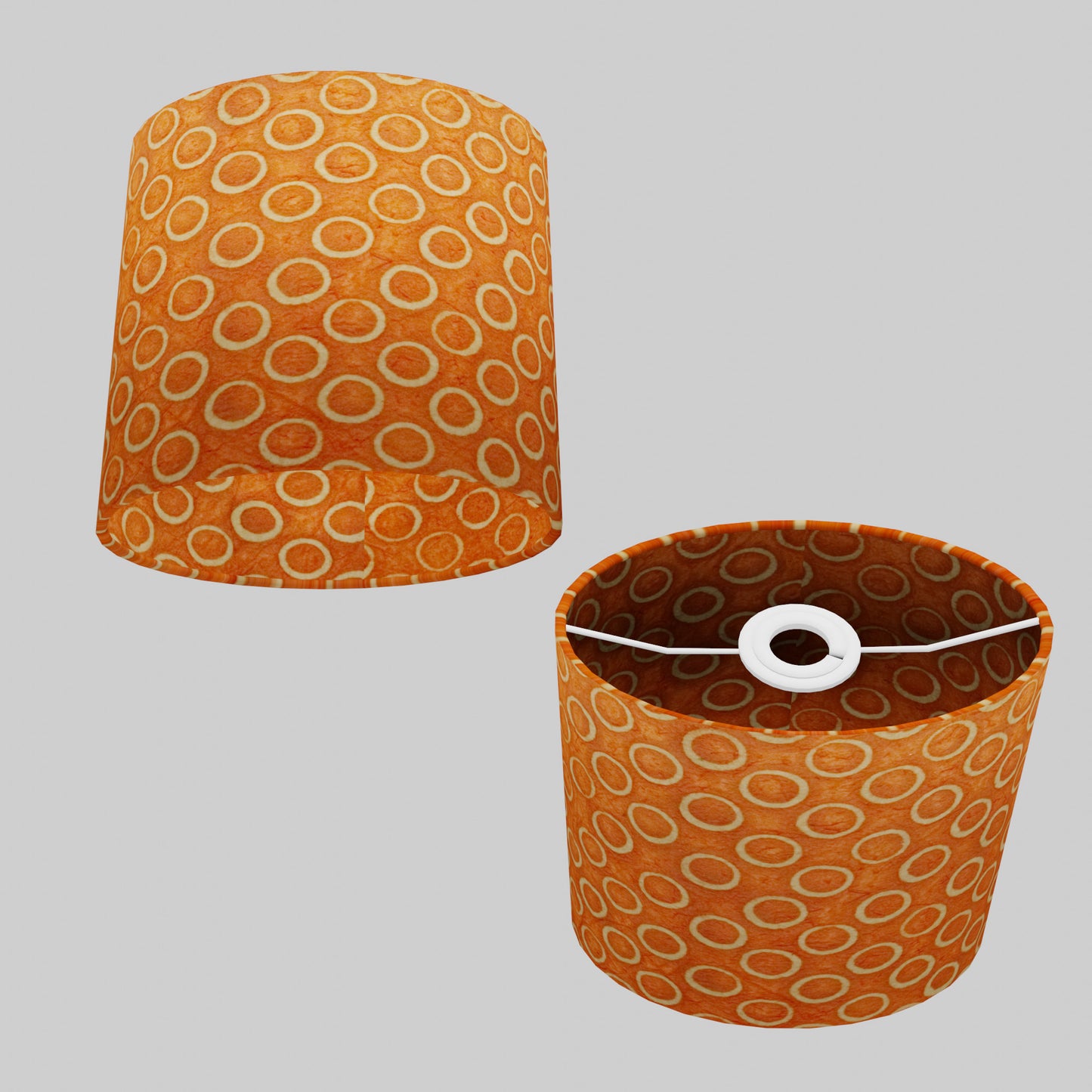 Oval Lamp Shade - P03 - Batik Orange Circles, 20cm(w) x 20cm(h) x 13cm(d)