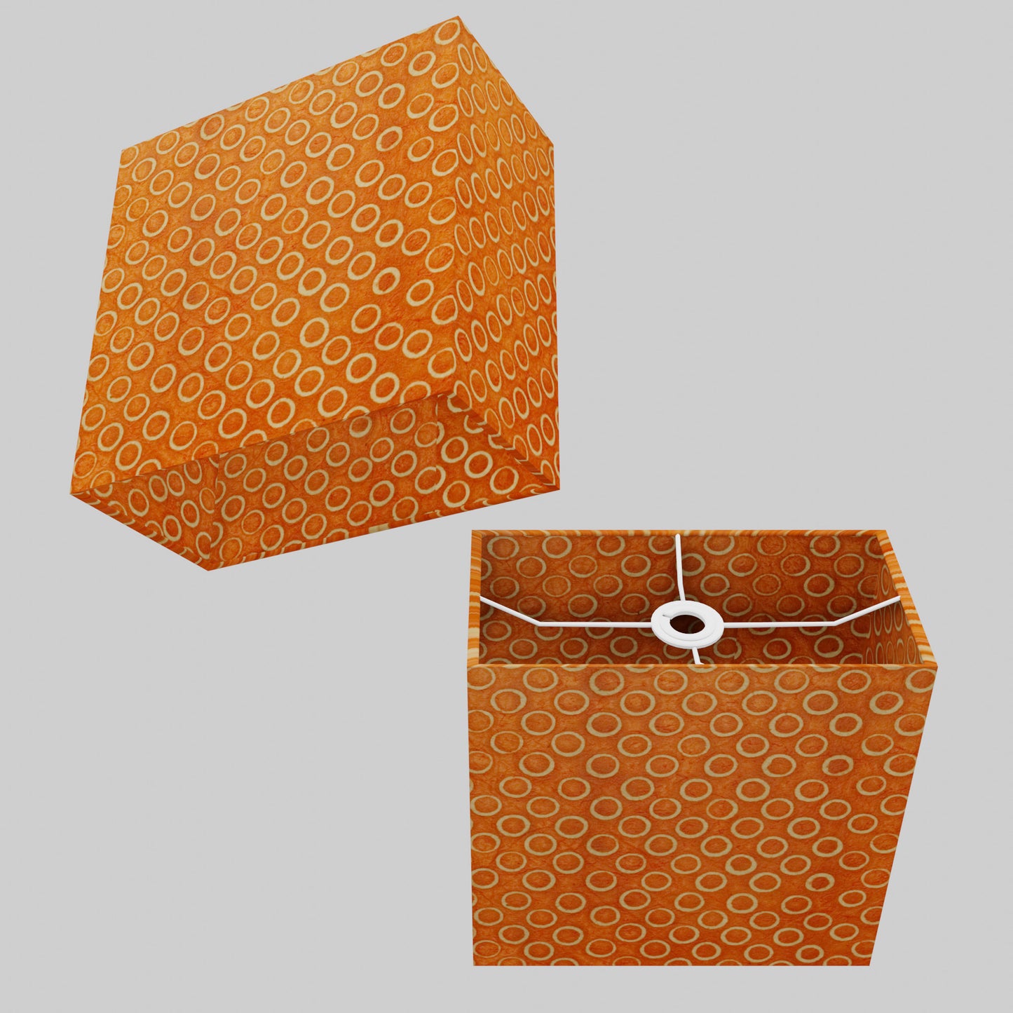 Rectangle Lamp Shade - P03 - Batik Orange Circles, 30cm(w) x 30cm(h) x 15cm(d)