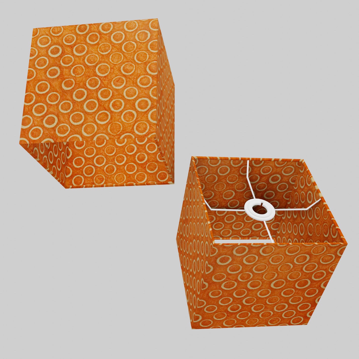 Square Lamp Shade - P03 - Batik Orange Circles, 20cm(w) x 20cm(h) x 20cm(d)