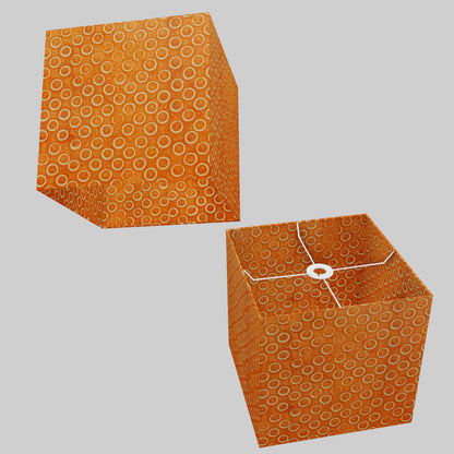 Square Lamp Shade - P03 - Batik Orange Circles, 30cm(w) x 30cm(h) x 30cm(d)