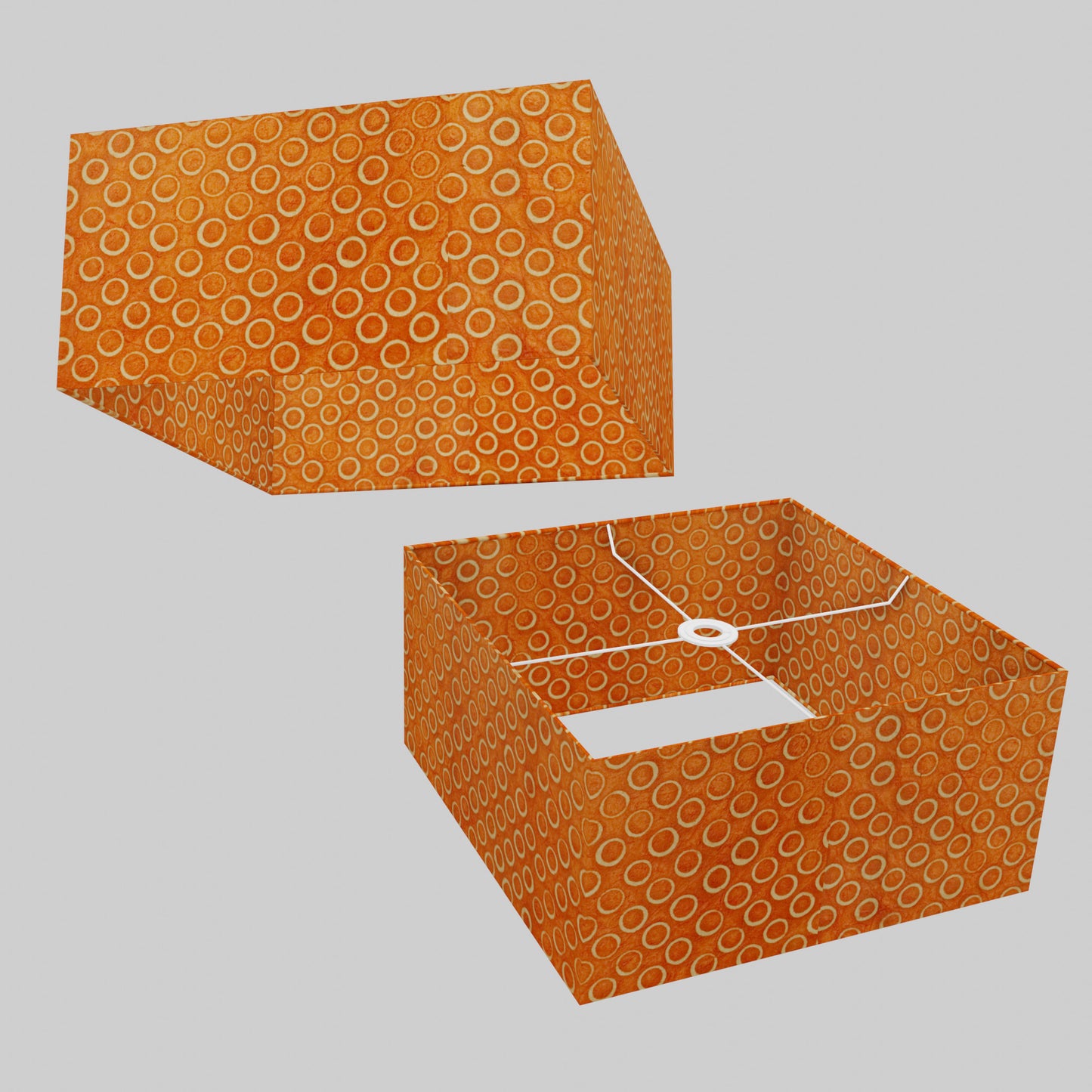 Square Lamp Shade - P03 - Batik Orange Circles, 40cm(w) x 20cm(h) x 40cm(d)