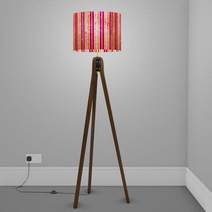 Sapele Tripod Floor Lamp - P04 - Batik Stripes Pink