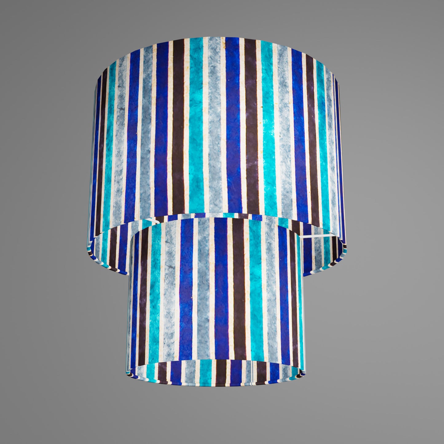 2 Tier Lamp Shade - P05 - Batik Stripes Blue, 30cm x 20cm & 20cm x 15cm