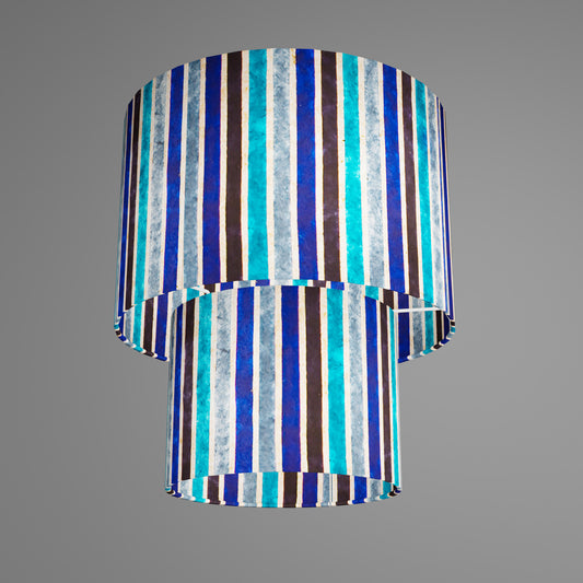 2 Tier Lamp Shade - P05 - Batik Stripes Blue, 30cm x 20cm & 20cm x 15cm