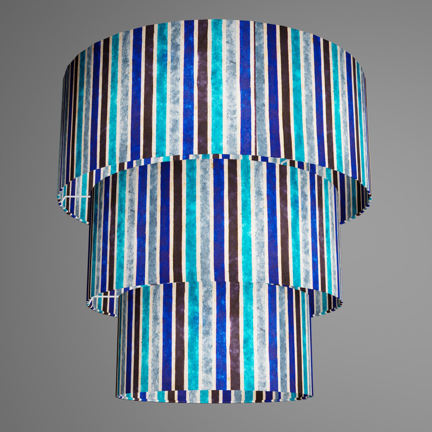 3 Tier Lamp Shade - P05 - Batik Stripes Blue, 50cm x 20cm, 40cm x 17.5cm & 30cm x 15cm