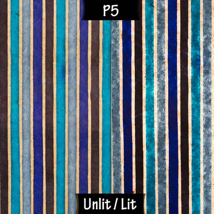 Oval Lamp Shade - P05 - Batik Stripes Blue, 30cm(w) x 30cm(h) x 22cm(d)
