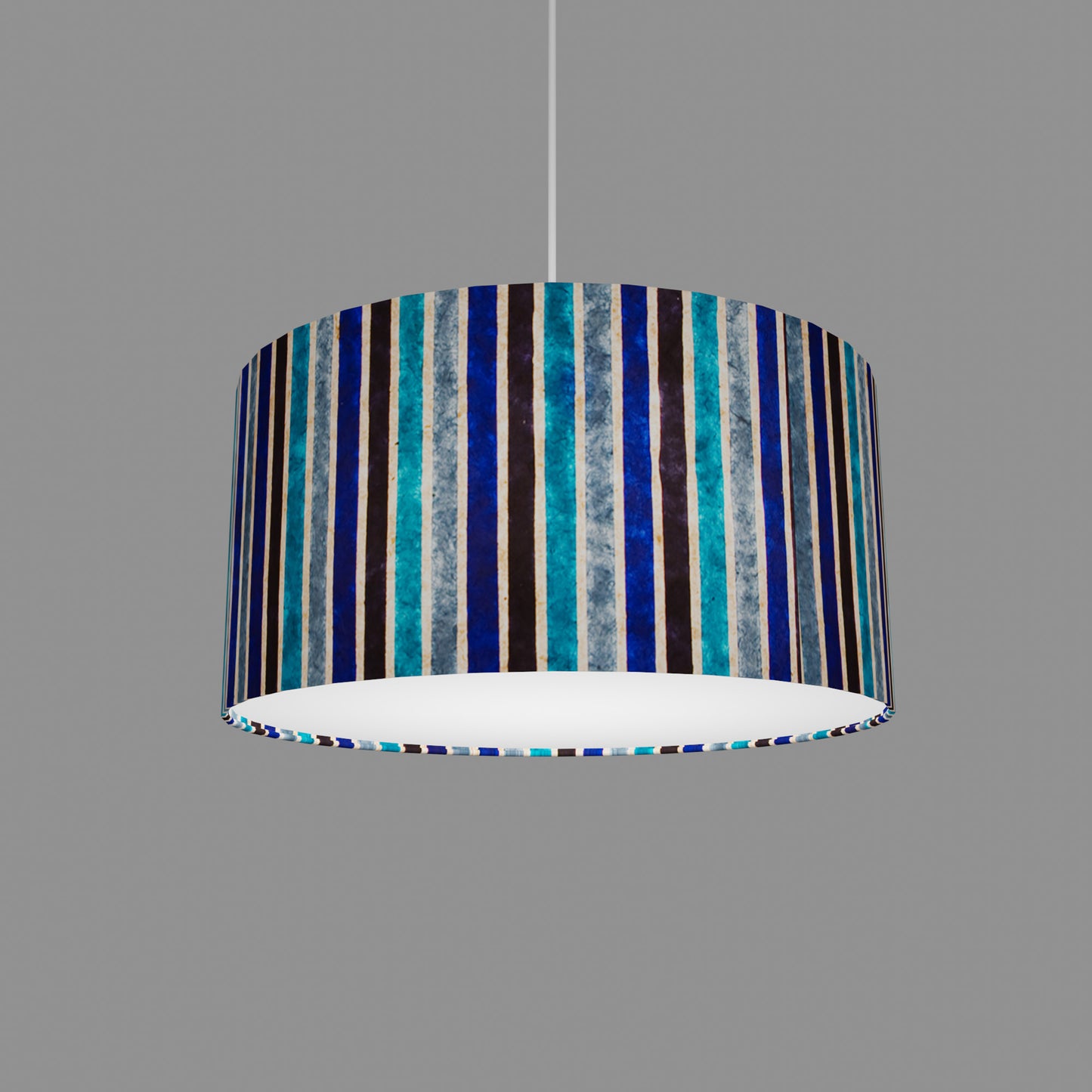 Drum Lamp Shade - P05 - Batik Stripes Blue, 40cm(d) x 20cm(h)