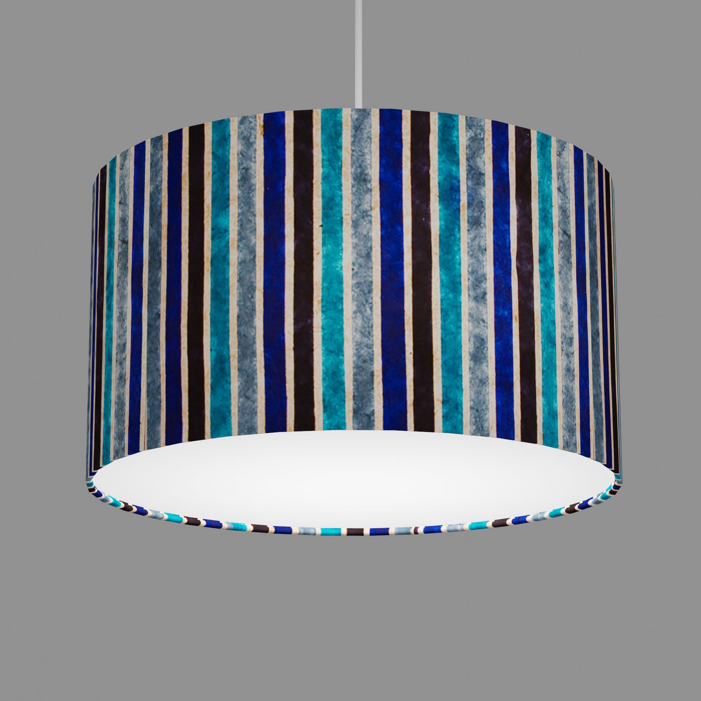 Drum Lamp Shade - P05 - Batik Stripes Blue, 35cm(d) x 20cm(h)