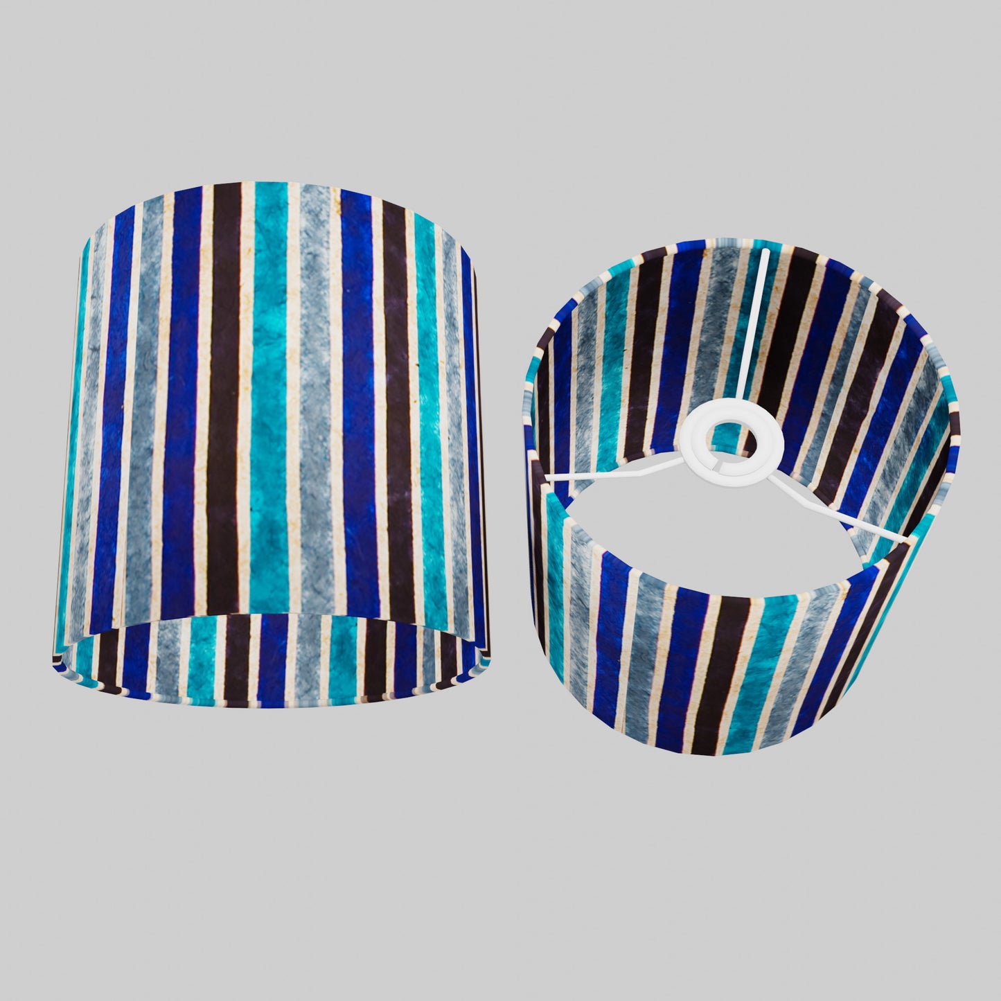 Drum Lamp Shade - P05 - Batik Stripes Blue, 20cm(d) x 20cm(h)