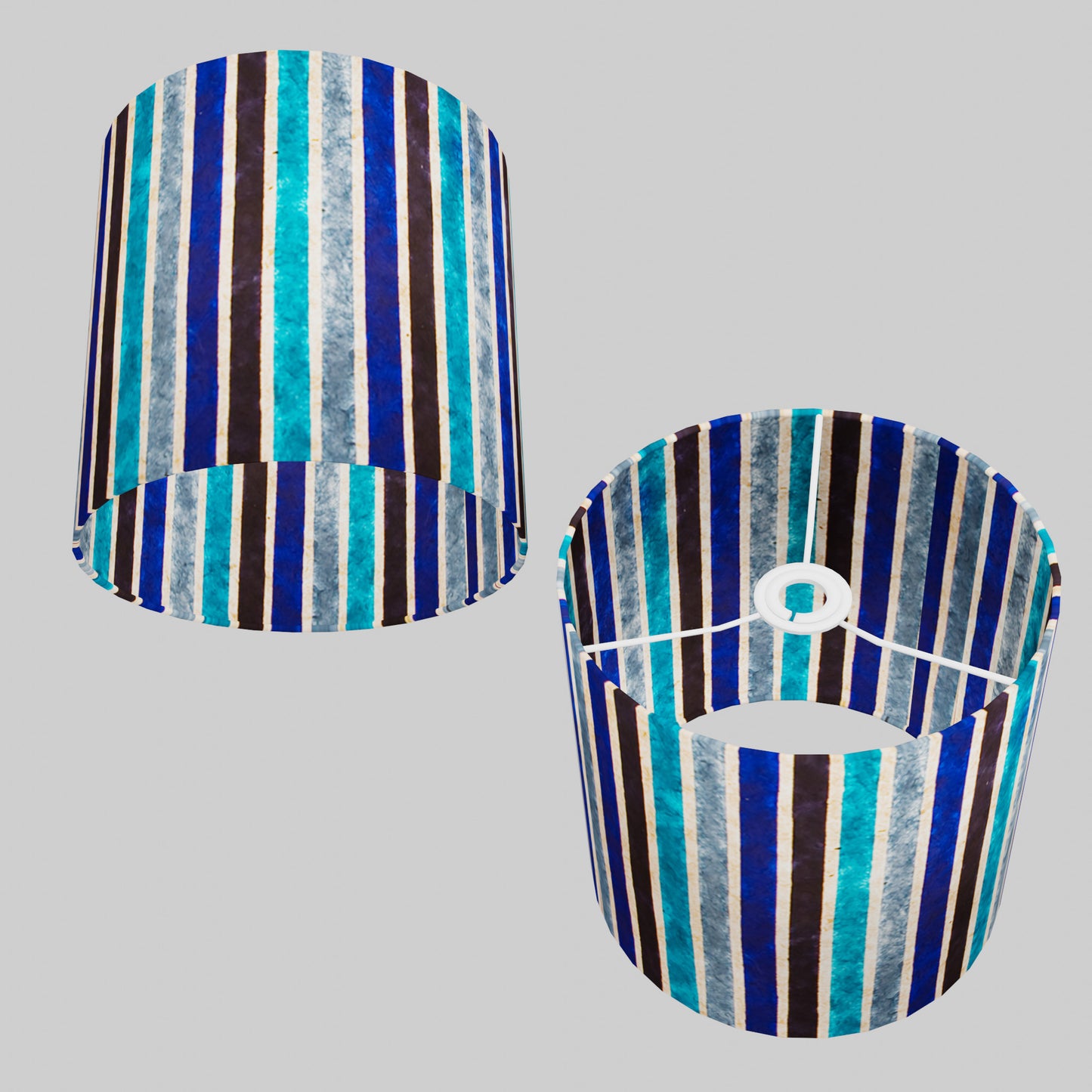 Drum Lamp Shade - P05 - Batik Stripes Blue, 25cm x 25cm